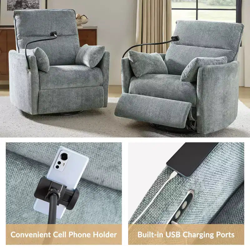 Fauteuil inclinable pivotant Julius 38 Power Rocking Nursery avec USB, lot de 2 | HULALA HOME