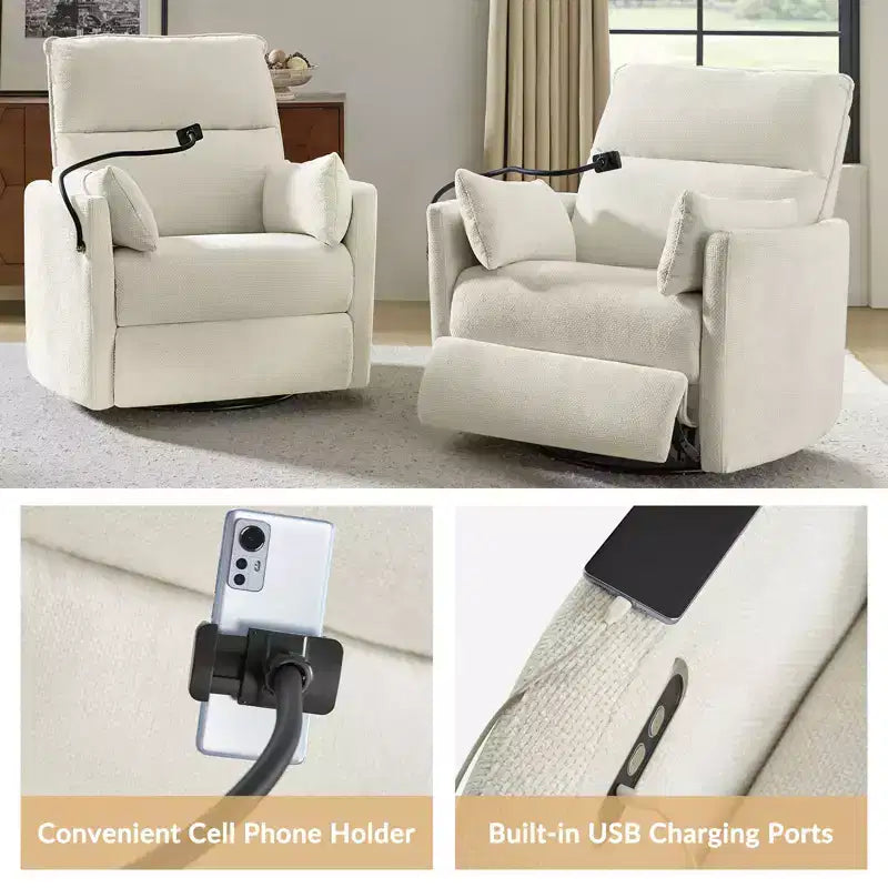 Fauteuil inclinable pivotant Julius 38 Power Rocking Nursery avec USB, lot de 2 | HULALA HOME