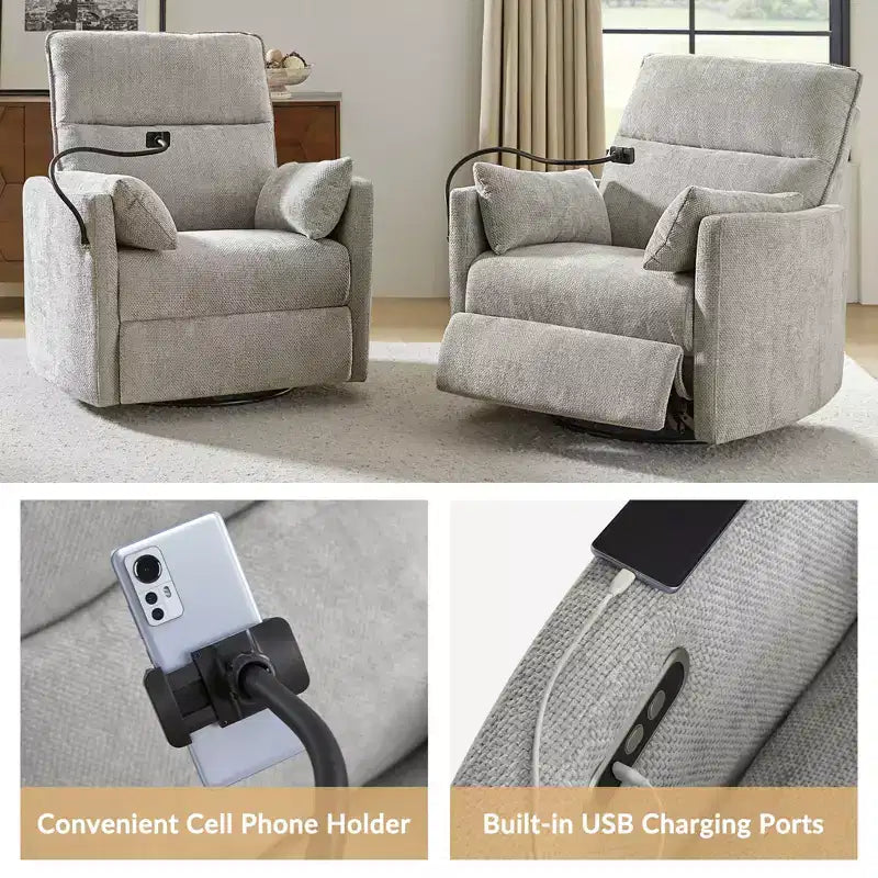 Fauteuil inclinable pivotant Julius 38 Power Rocking Nursery avec USB, lot de 2 | HULALA HOME