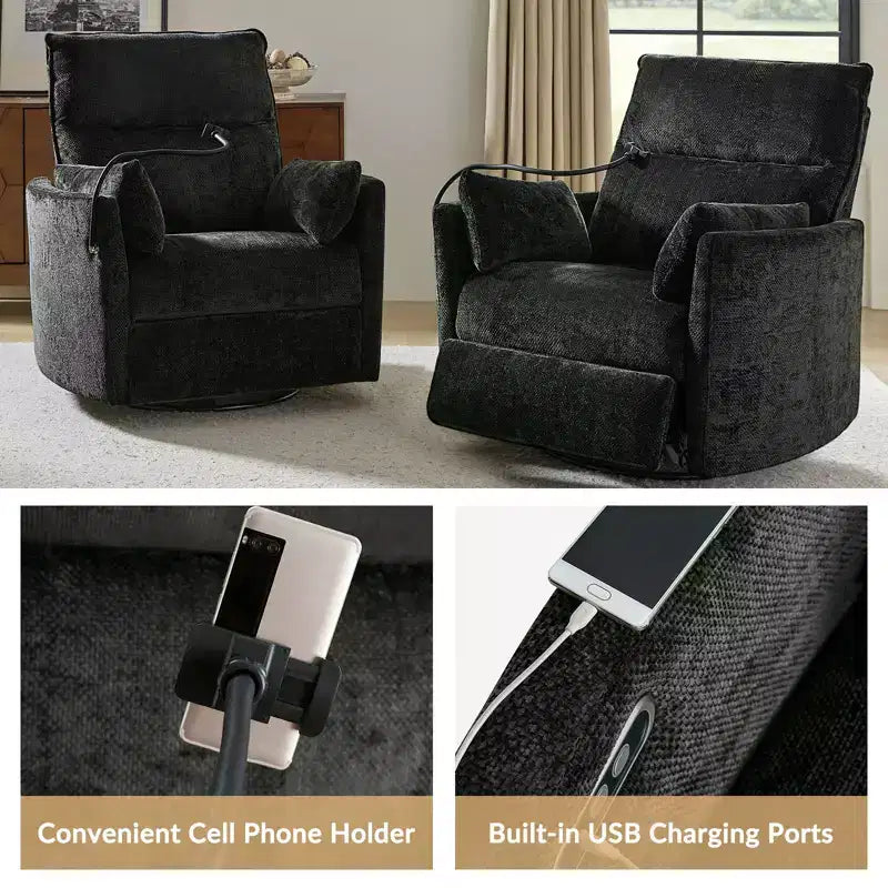 Fauteuil inclinable pivotant Julius 38 Power Rocking Nursery avec USB, lot de 2 | HULALA HOME