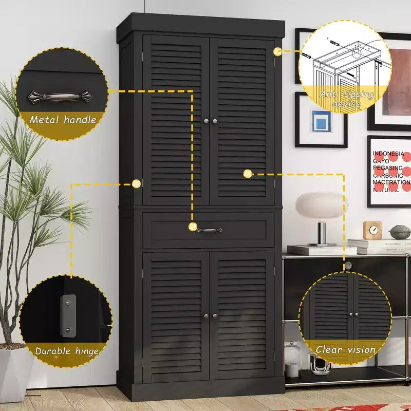Meuble de rangement en bois Famapy avec 4 portes et persiennes