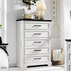 46 Farmhouse 5 Drawers Dresser for Bedroom, Tall Wood Chest of Drawers with Natural Texture for Bedroom, Living Room