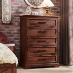 Commode à 5 tiroirs de style campagnard de 46 pouces pour chambre à coucher, chiffonnier haut en bois avec texture naturelle pour chambre à coucher, salon