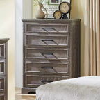 Commode à 5 tiroirs de style campagnard de 46 pouces pour chambre à coucher, chiffonnier haut en bois avec texture naturelle pour chambre à coucher, salon