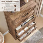 Commode à 5 tiroirs de style campagnard de 46 pouces pour chambre à coucher, chiffonnier haut en bois avec texture naturelle pour chambre à coucher, salon