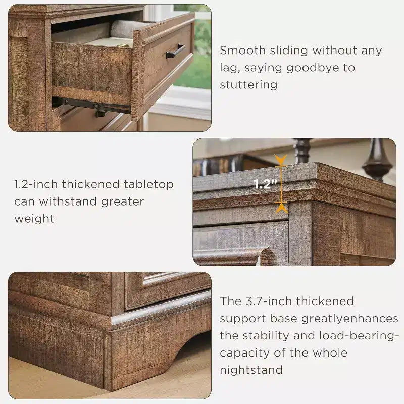 Commode à 5 tiroirs de style campagnard de 46 pouces pour chambre à coucher, chiffonnier haut en bois avec texture naturelle pour chambre à coucher, salon