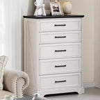 Commode à 5 tiroirs de style campagnard de 46 pouces pour chambre à coucher, chiffonnier haut en bois avec texture naturelle pour chambre à coucher, salon