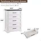 Commode à 5 tiroirs de style campagnard de 46 pouces pour chambre à coucher, chiffonnier haut en bois avec texture naturelle pour chambre à coucher, salon