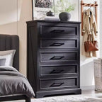 Commode à 5 tiroirs de style campagnard de 46 pouces pour chambre à coucher, chiffonnier haut en bois avec texture naturelle pour chambre à coucher, salon