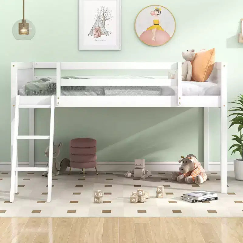 Lit bas mezzanine en bois avec échelle, format double/complet 4O - ModernLuxe