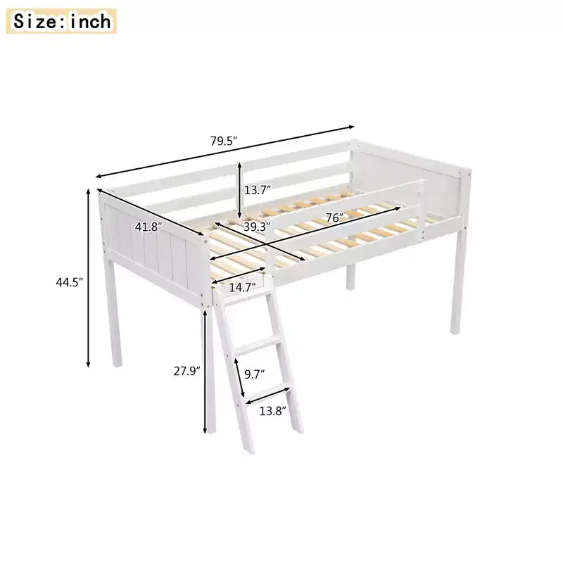 Lit bas mezzanine en bois avec échelle, format double/complet 4O - ModernLuxe
