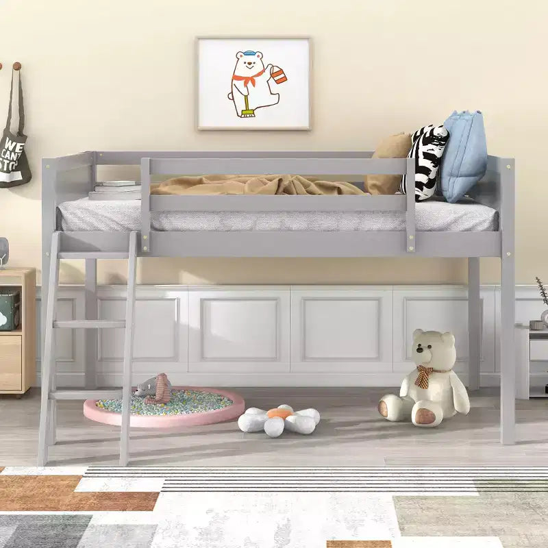 Lit bas mezzanine en bois avec échelle, format double/complet 4O - ModernLuxe