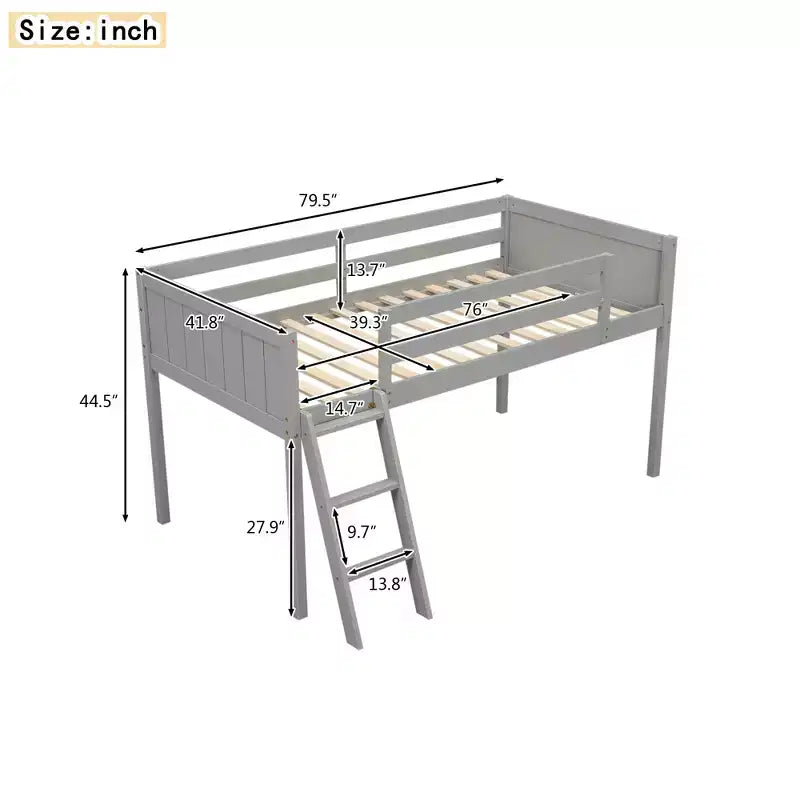 Lit bas mezzanine en bois avec échelle, format double/complet 4O - ModernLuxe