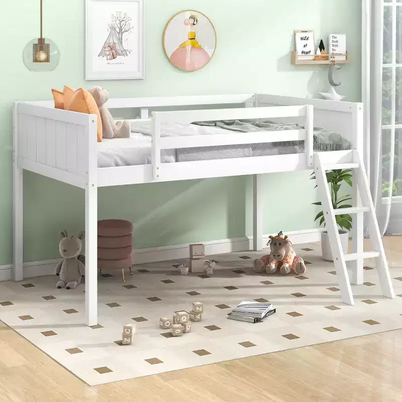 Lit bas mezzanine en bois avec échelle, format double/complet 4O - ModernLuxe