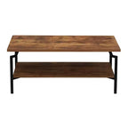 Table basse rectangulaire Crown avec étagère de rangement, en bois de caryer rustique et métal noir