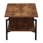 Table basse rectangulaire Crown avec étagère de rangement, en bois de caryer rustique et métal noir