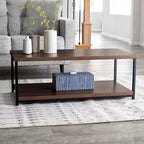Table basse rectangulaire Jamestown avec étagère de rangement style Mid-Century noyer grain de bois et métal noir