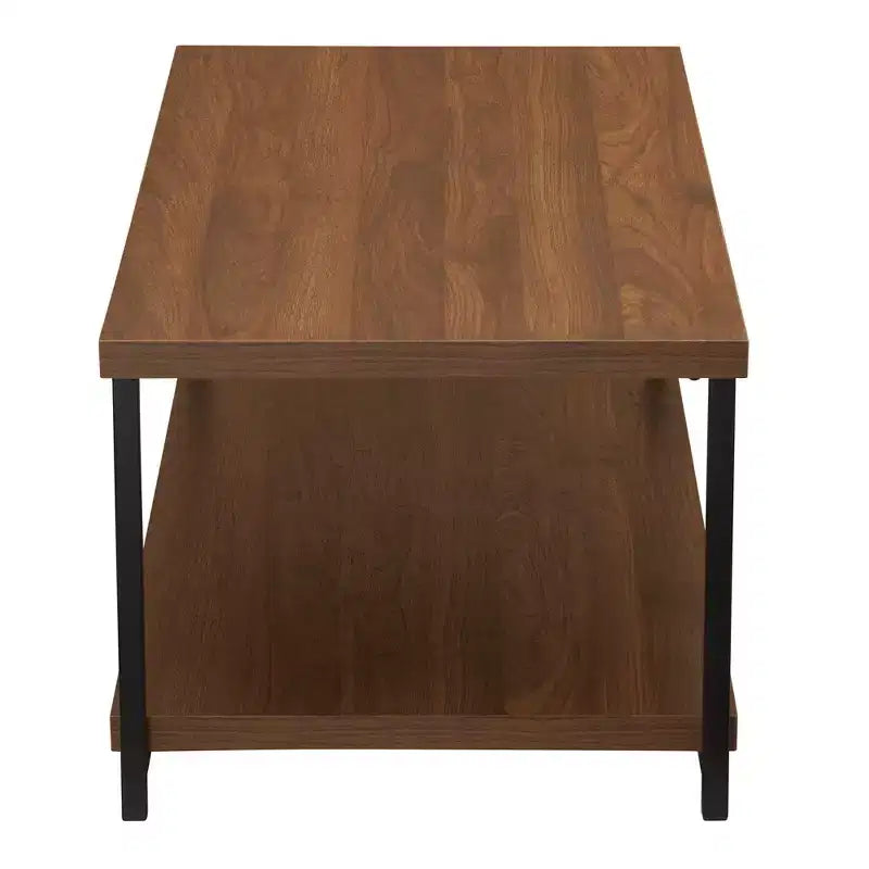 Table basse rectangulaire Jamestown avec étagère de rangement style Mid-Century noyer grain de bois et métal noir