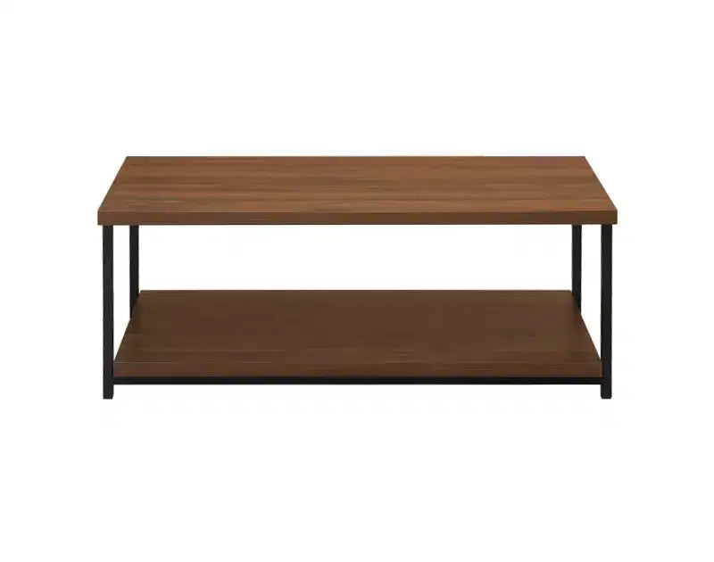 Table basse rectangulaire Jamestown avec étagère de rangement style Mid-Century noyer grain de bois et métal noir