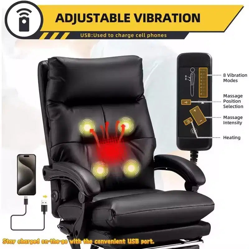 Chaise de bureau de direction EROMMY avec massage 4 points et repose-pieds