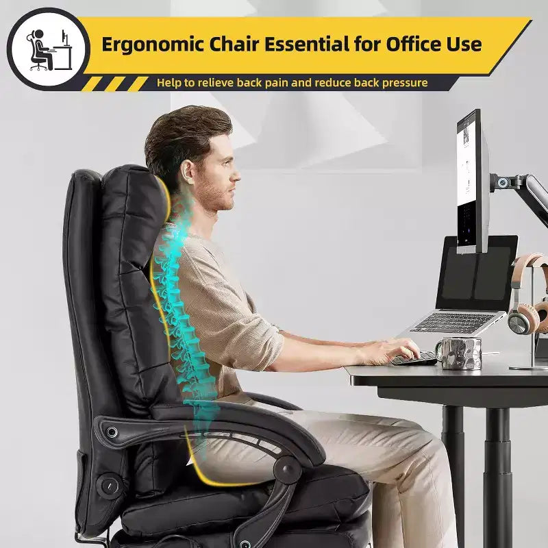 Chaise de bureau de direction EROMMY avec massage 4 points et repose-pieds