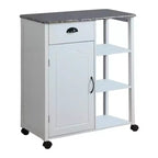 Kings Brand Furniture Chariot de cuisine de rangement avec plateau en vinyle effet bois et marbre François, blanc