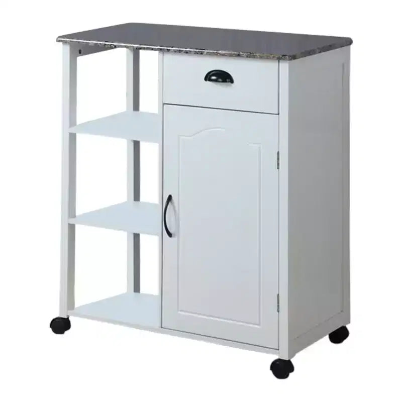Kings Brand Furniture Chariot de cuisine de rangement avec plateau en vinyle effet bois et marbre François, blanc