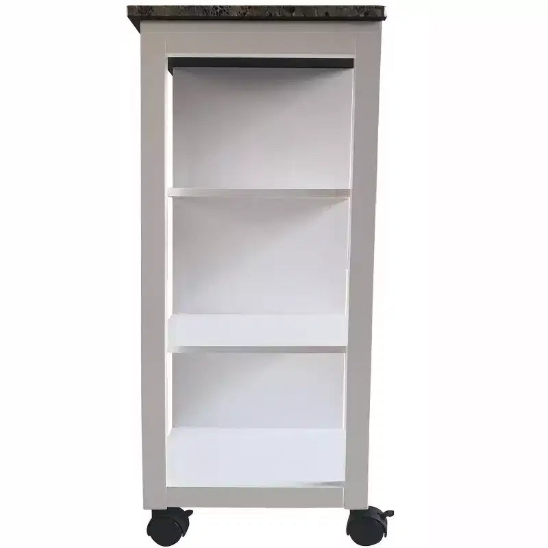 Kings Brand Furniture Chariot de cuisine de rangement avec plateau en vinyle effet bois et marbre François, blanc