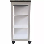 Kings Brand Furniture Chariot de cuisine de rangement avec plateau en vinyle effet bois et marbre François, blanc