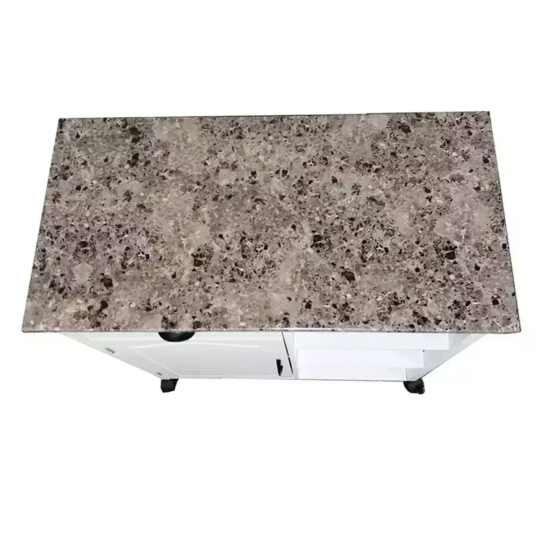 Kings Brand Furniture Chariot de cuisine de rangement avec plateau en vinyle effet bois et marbre François, blanc