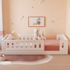Lit plateforme jumeau/double pour enfant avec barrière de sécurité - ModernLuxe
