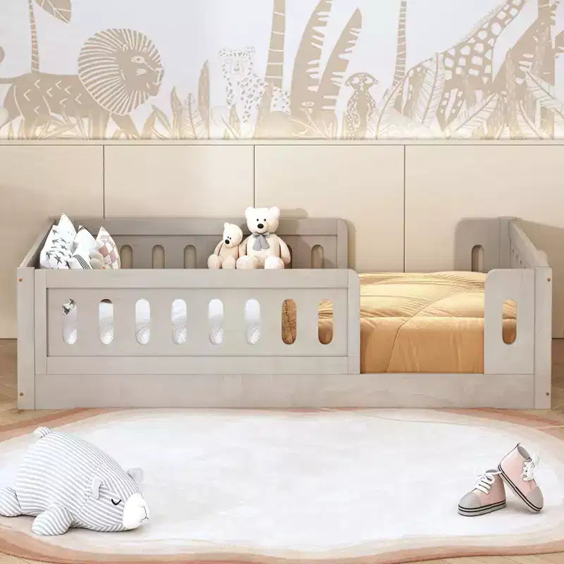 Lit plateforme jumeau/double pour enfant avec barrière de sécurité - ModernLuxe