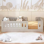 Lit plateforme jumeau/double pour enfant avec barrière de sécurité - ModernLuxe