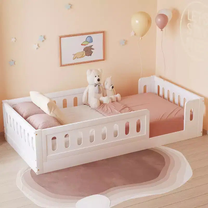 Lit plateforme jumeau/double pour enfant avec barrière de sécurité - ModernLuxe