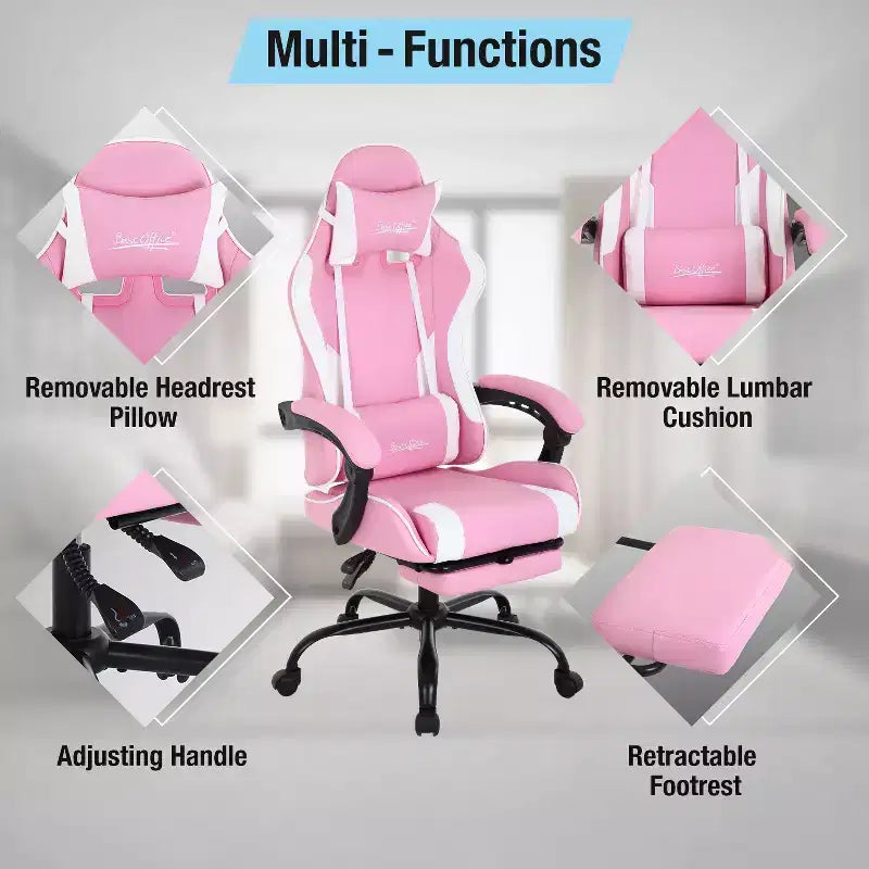 BestMassage Chaise de Gaming Fauteuil de Bureau avec Repose-Pieds et Soutien Lombaire