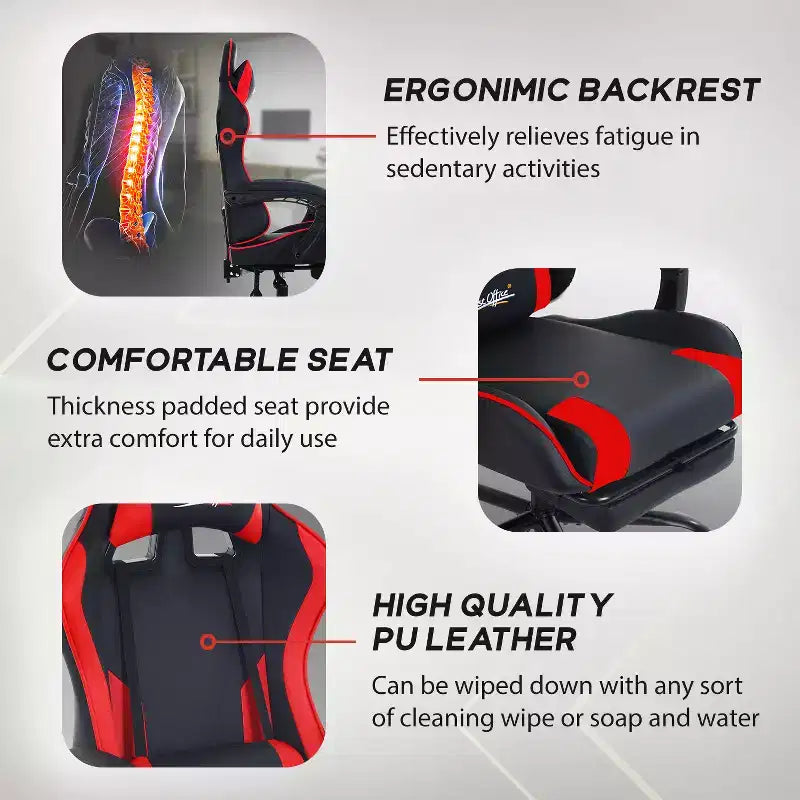 BestMassage Chaise de Gaming Fauteuil de Bureau avec Repose-Pieds et Soutien Lombaire