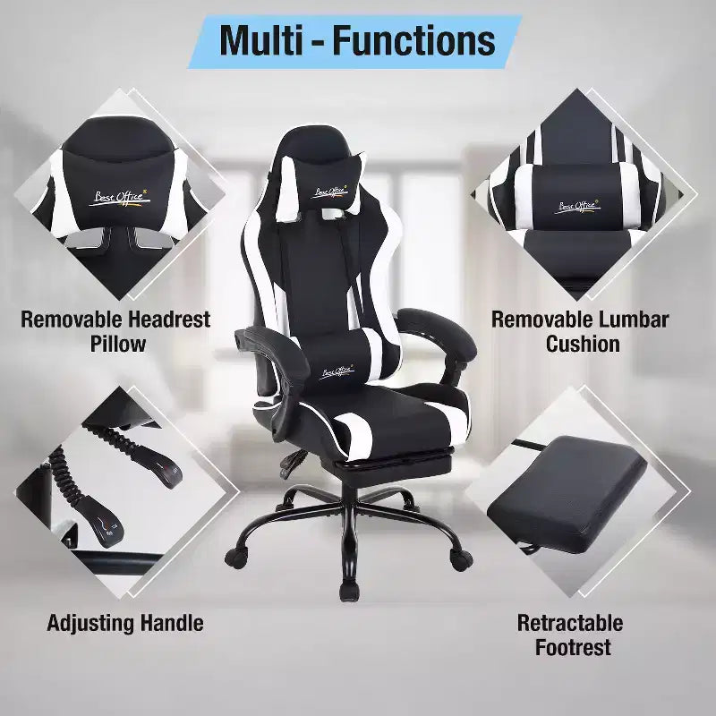 BestMassage Chaise de Gaming Fauteuil de Bureau avec Repose-Pieds et Soutien Lombaire