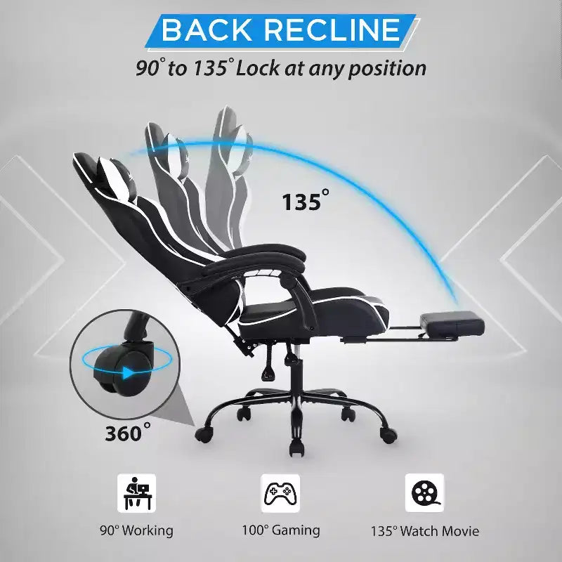 BestMassage Chaise de Gaming Fauteuil de Bureau avec Repose-Pieds et Soutien Lombaire