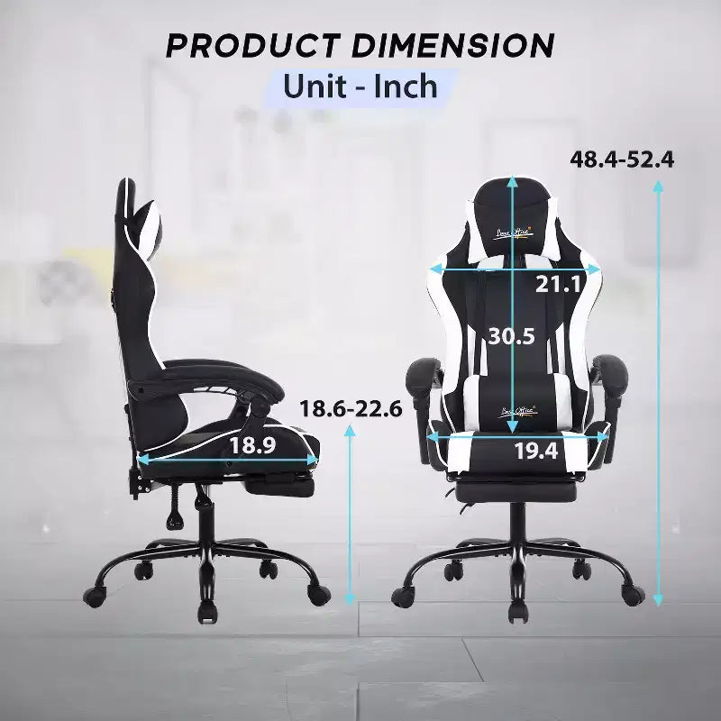 BestMassage Chaise de Gaming Fauteuil de Bureau avec Repose-Pieds et Soutien Lombaire