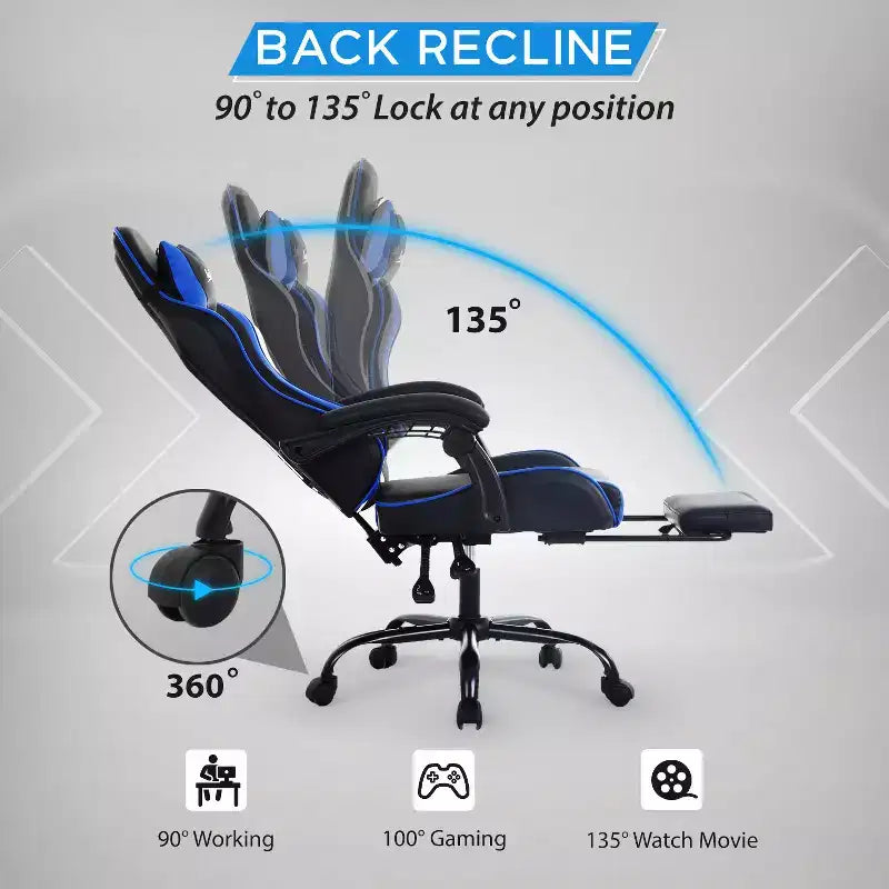 BestMassage Chaise de Gaming Fauteuil de Bureau avec Repose-Pieds et Soutien Lombaire