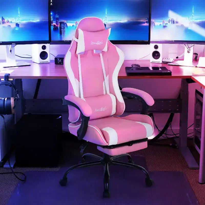 BestMassage Chaise de Gaming Fauteuil de Bureau avec Repose-Pieds et Soutien Lombaire