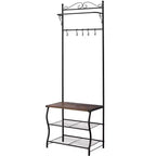 Meuble d'entrée Kings Brand Furniture Brentwood avec banc à chaussures, porte-manteau et patère de rangement avec crochets, noir