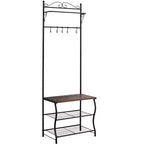 Meuble d'entrée Kings Brand Furniture Brentwood avec banc à chaussures, porte-manteau et patère de rangement avec crochets, noir