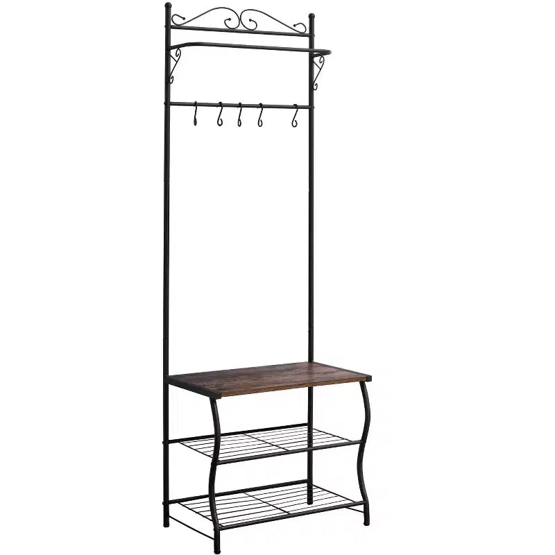 Meuble d'entrée Kings Brand Furniture Brentwood avec banc à chaussures, porte-manteau et patère de rangement avec crochets, noir