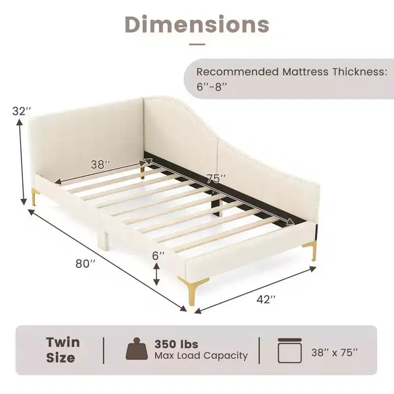 Canapé-lit rembourré Costway taille double/complète avec pieds en métal et rivets