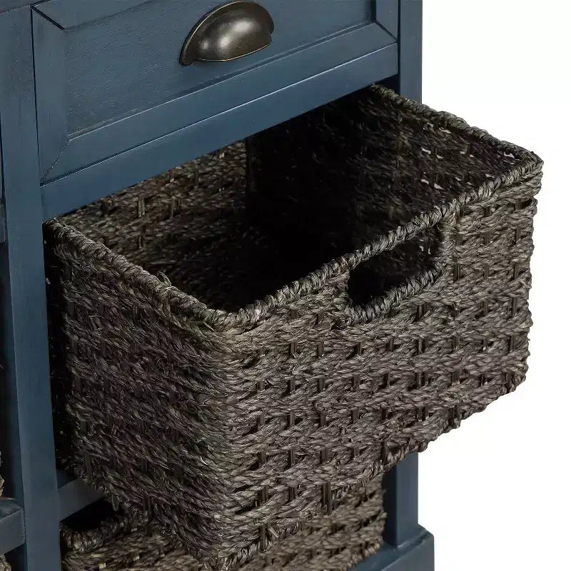 Buffet de Rangement Rustique Whisen avec Deux Tiroirs et Quatre Paniers en Rotin Classiques pour Salle à Manger, Salon