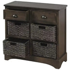 Buffet de Rangement Rustique Whisen avec Deux Tiroirs et Quatre Paniers en Rotin Classiques pour Salle à Manger, Salon