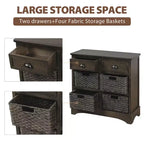 Buffet de Rangement Rustique Whisen avec Deux Tiroirs et Quatre Paniers en Rotin Classiques pour Salle à Manger, Salon
