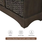 Buffet de Rangement Rustique Whisen avec Deux Tiroirs et Quatre Paniers en Rotin Classiques pour Salle à Manger, Salon