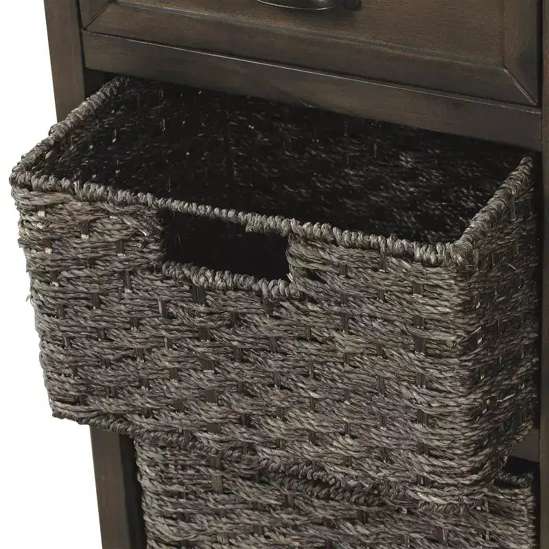 Buffet de Rangement Rustique Whisen avec Deux Tiroirs et Quatre Paniers en Rotin Classiques pour Salle à Manger, Salon